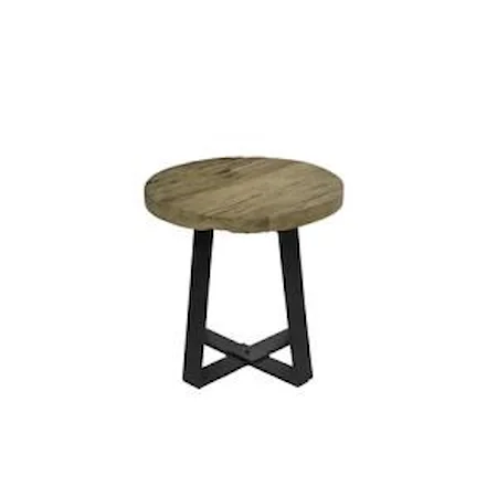 Trunk Round End Table Natural Heavily Distressed